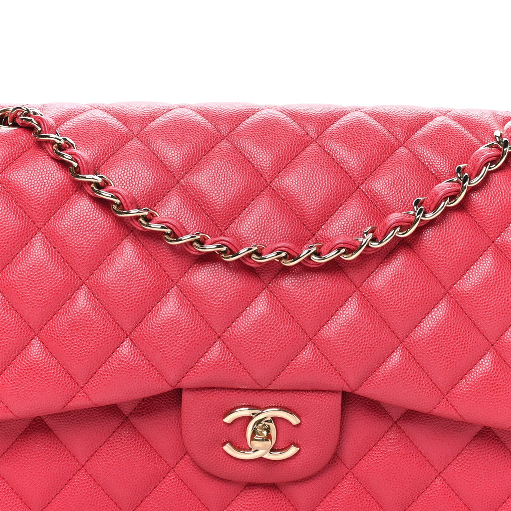 Caviar Quilted Jumbo Double Flap Dark Pink wholesalehk.shop