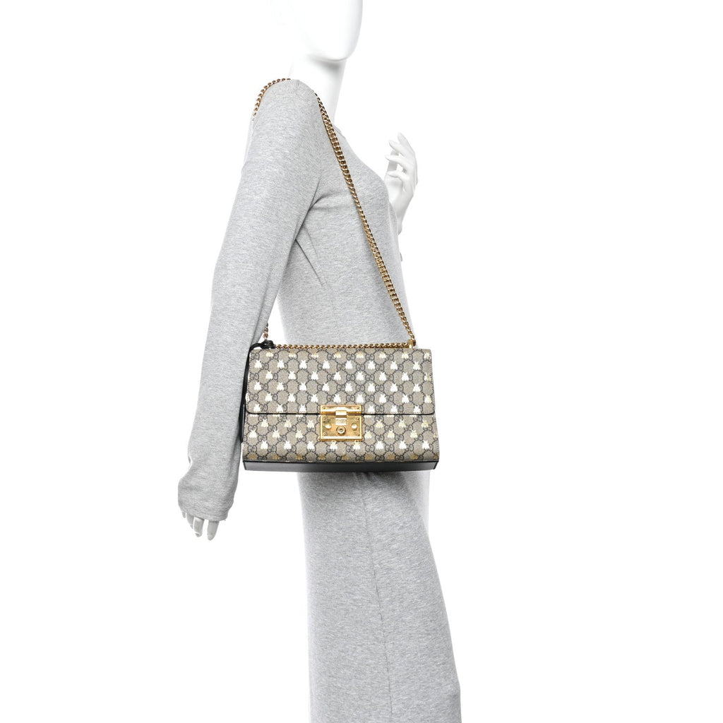 GG Supreme Monogram Bees Medium Padlock Shoulder Bag Beige Oro Black £¨ Direct shipment via from wholesalehk.shop