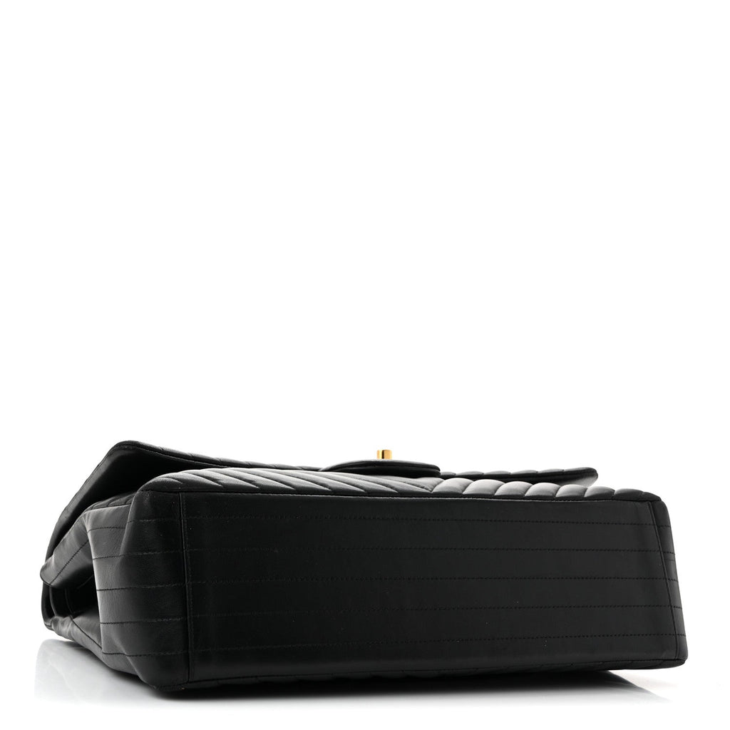 Lambskin Chevron Quilted Maxi Double Flap Black wholesalehk.shop