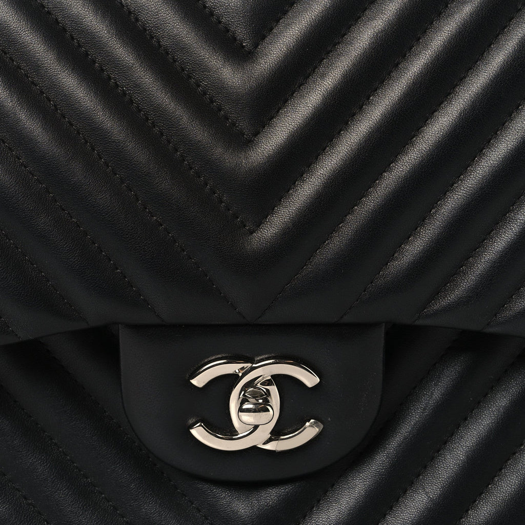 Lambskin Chevron Quilted Jumbo Double Flap Black wholesalehk.shop