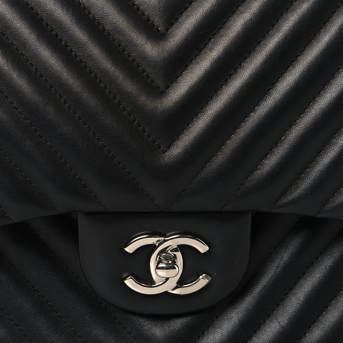 Lambskin Chevron Quilted Jumbo Double Flap Black wholesalehk.shop