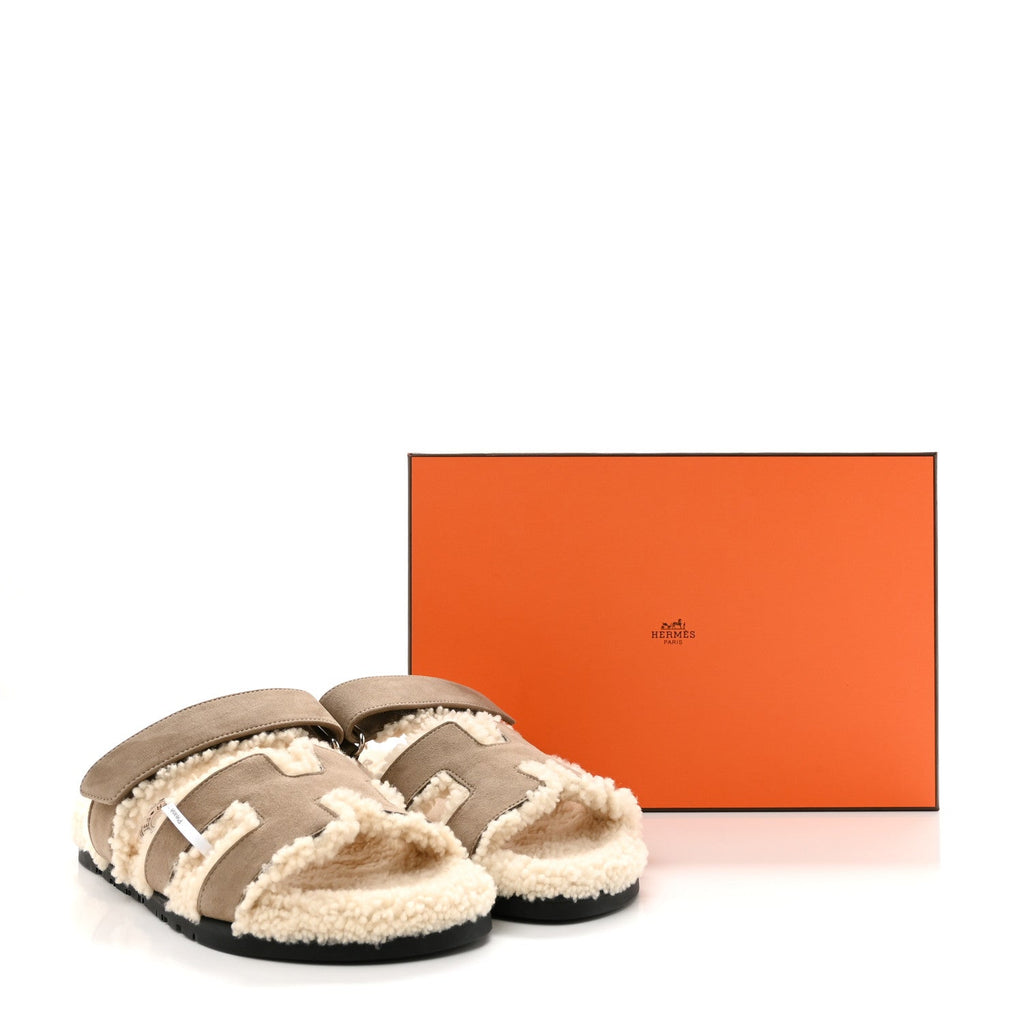 Suede Goatskin Woolskin Womens Chypre Sandals 39 Etoupe Ecru wholesalehk.shop