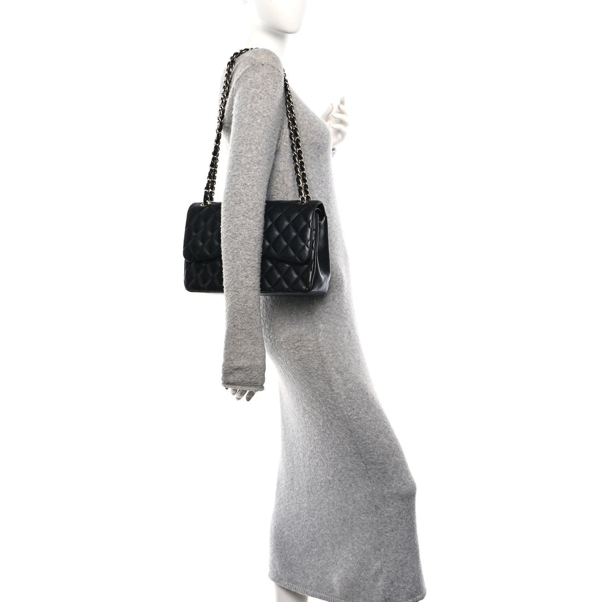 Lambskin Quilted Jumbo Double Flap Black wholesalehk.shop