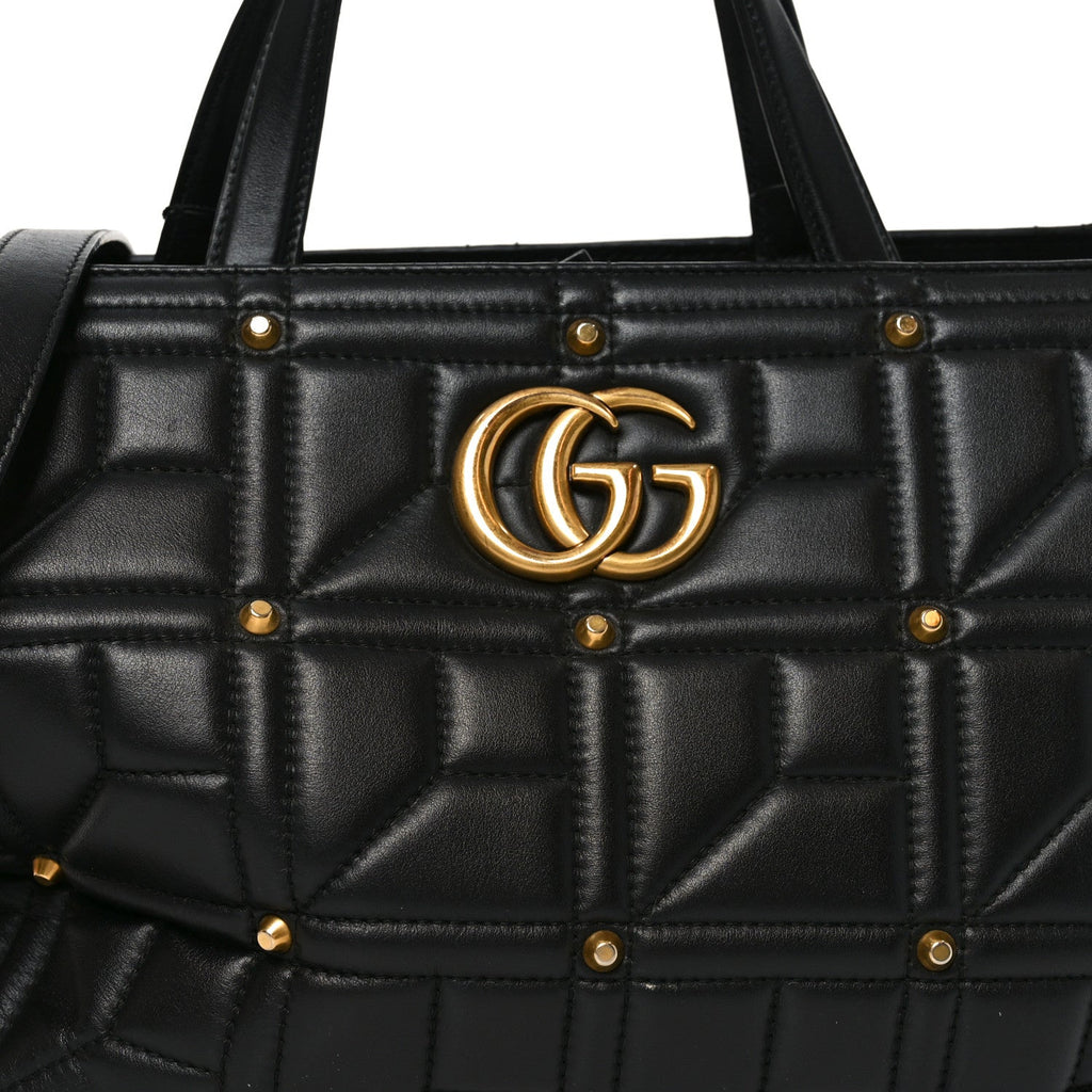 Calfskin Matelasse Studded Medium GG Marmont Tote Black wholesalehk.shop