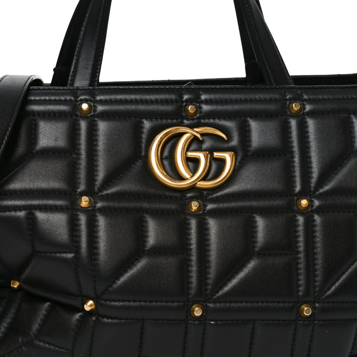 Calfskin Matelasse Studded Medium GG Marmont Tote Black wholesalehk.shop