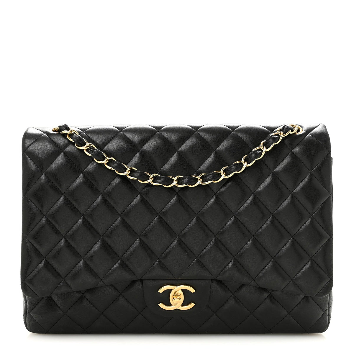 Lambskin Quilted Maxi Double Flap Black wholesalehk.shop