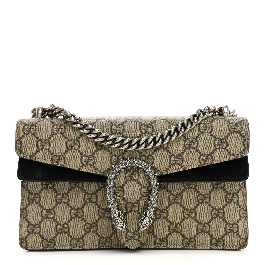 GG Supreme Monogram Suede Crystal Small Dionysus Shoulder Bag Beige Ebony Black wholesalehk.shop