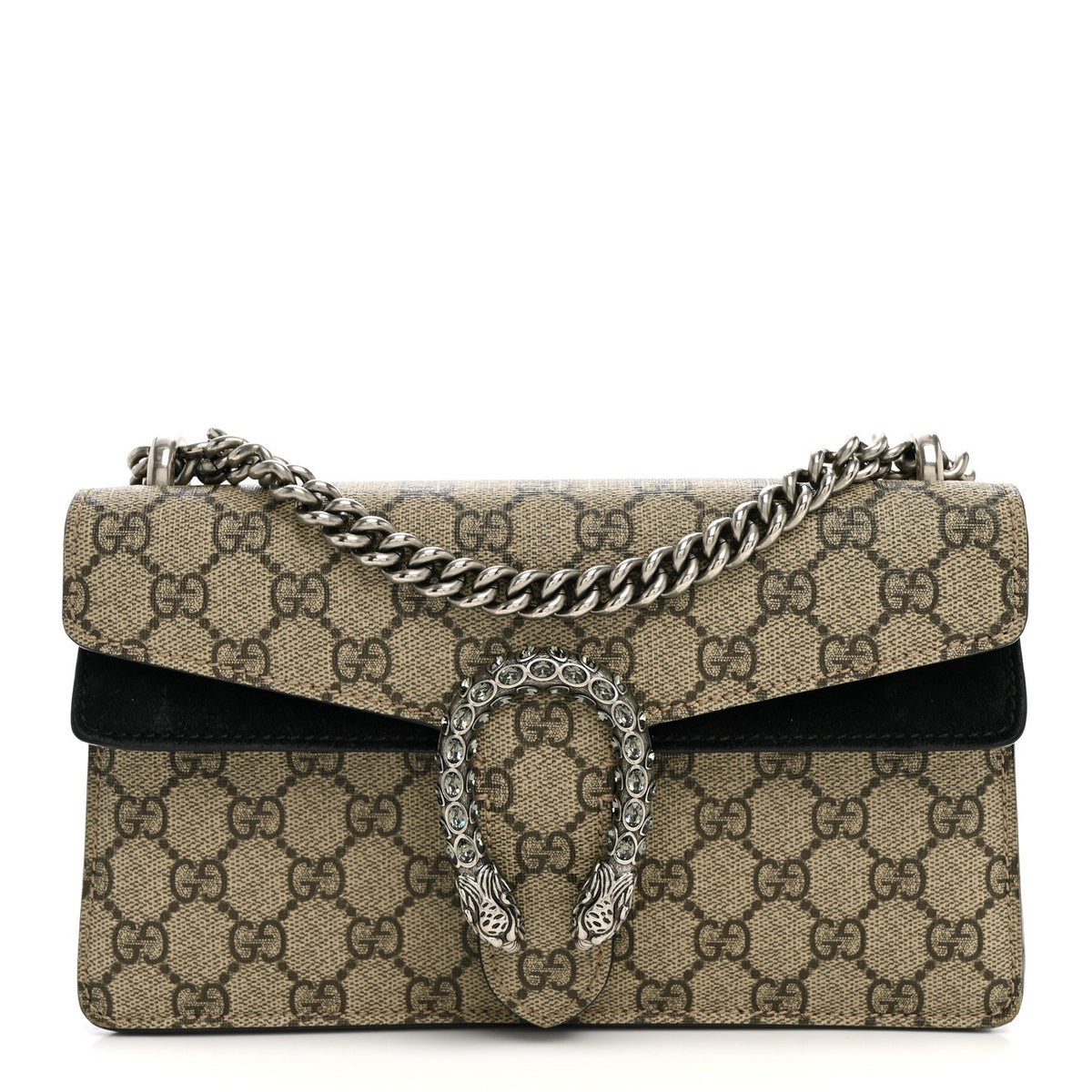 GG Supreme Monogram Suede Crystal Small Dionysus Shoulder Bag Beige Ebony Black wholesalehk.shop