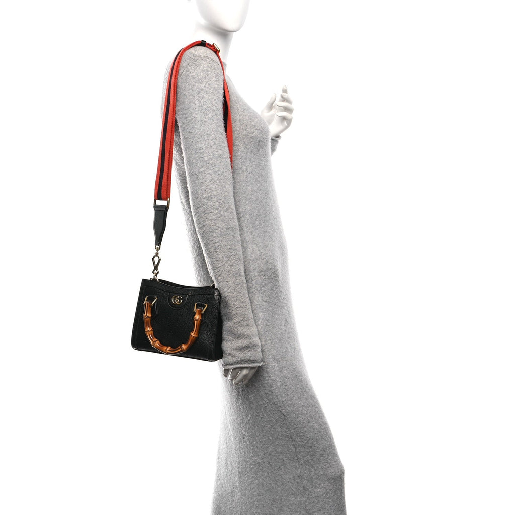 Textured Dollar Calfskin Web Mini Diana Tote Bag Black Dusty Grey wholesalehk.shop