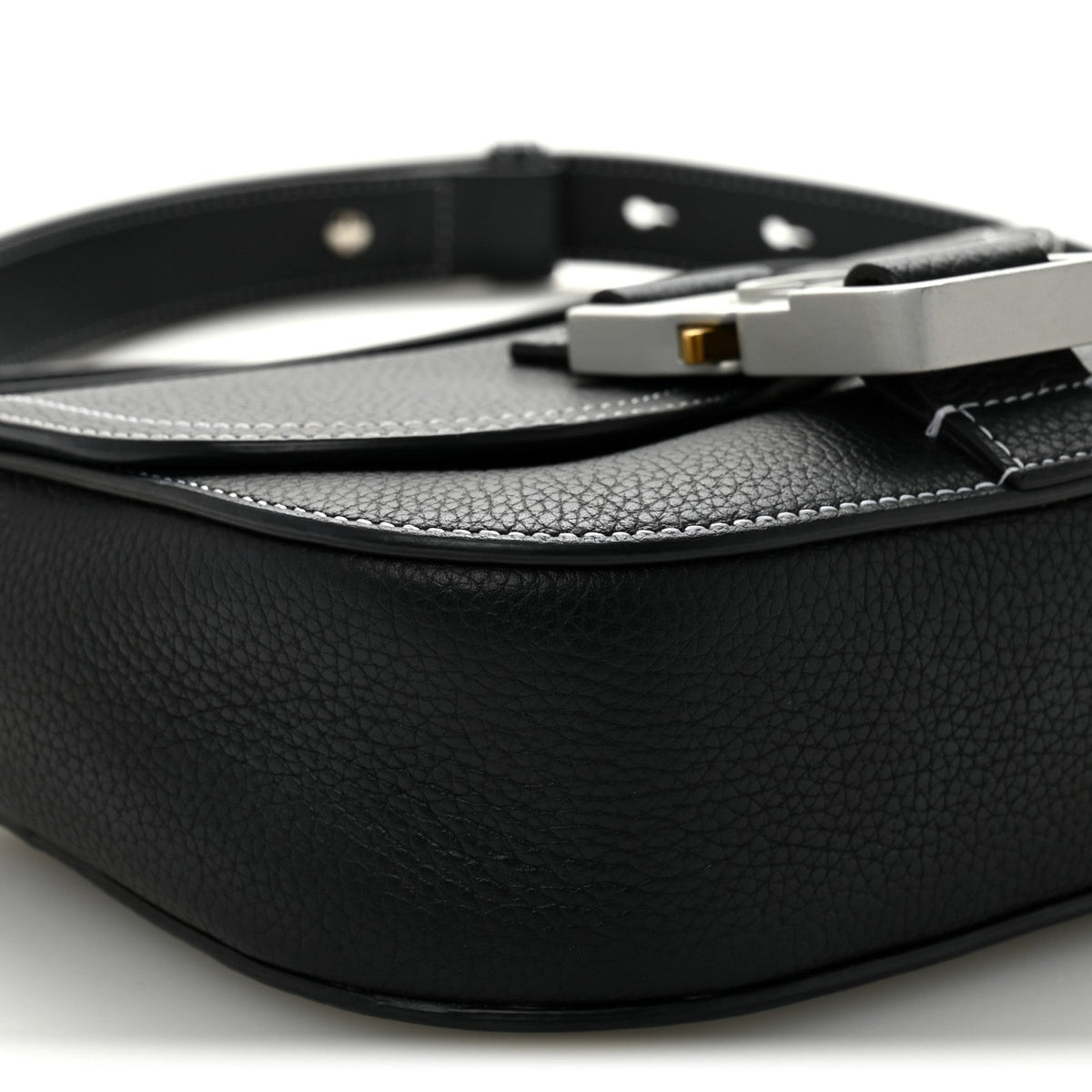 Grained Calfskin Saddle Messenger Bag With Strap Black wholesalehk.shop