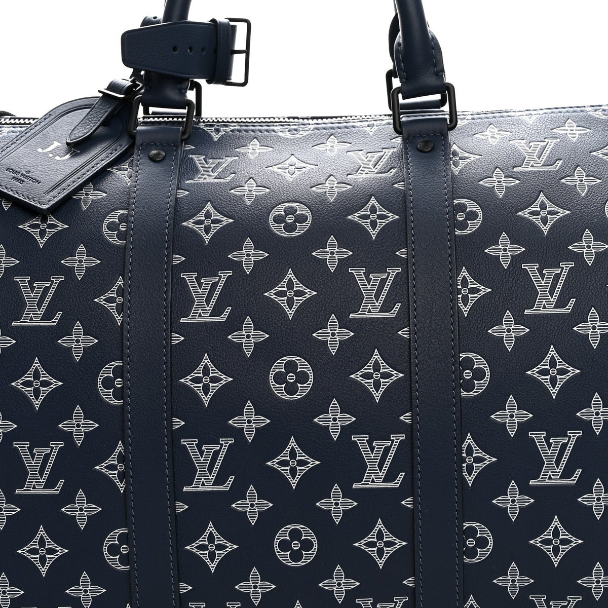 Calfskin Shadow Monogram Keepall Bandouliere 50 Ink Blue White wholesalehk.shop