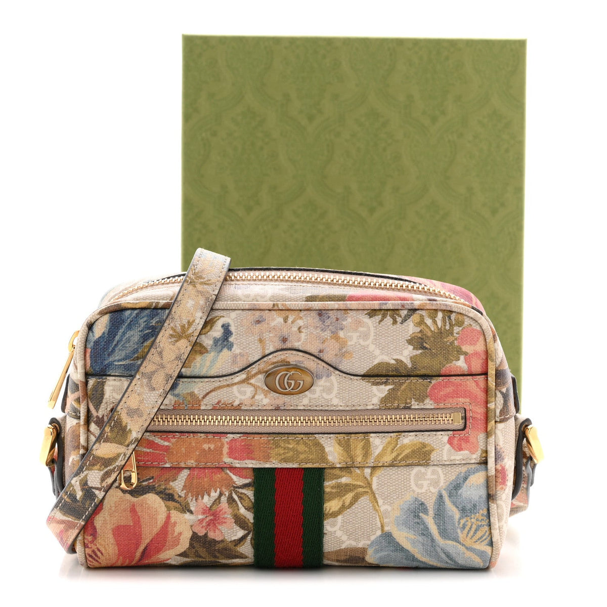 GG Supreme Monogram Water Flora Web Mini Ophidia Shoulder Bag Beige White Multicolor wholesalehk.shop