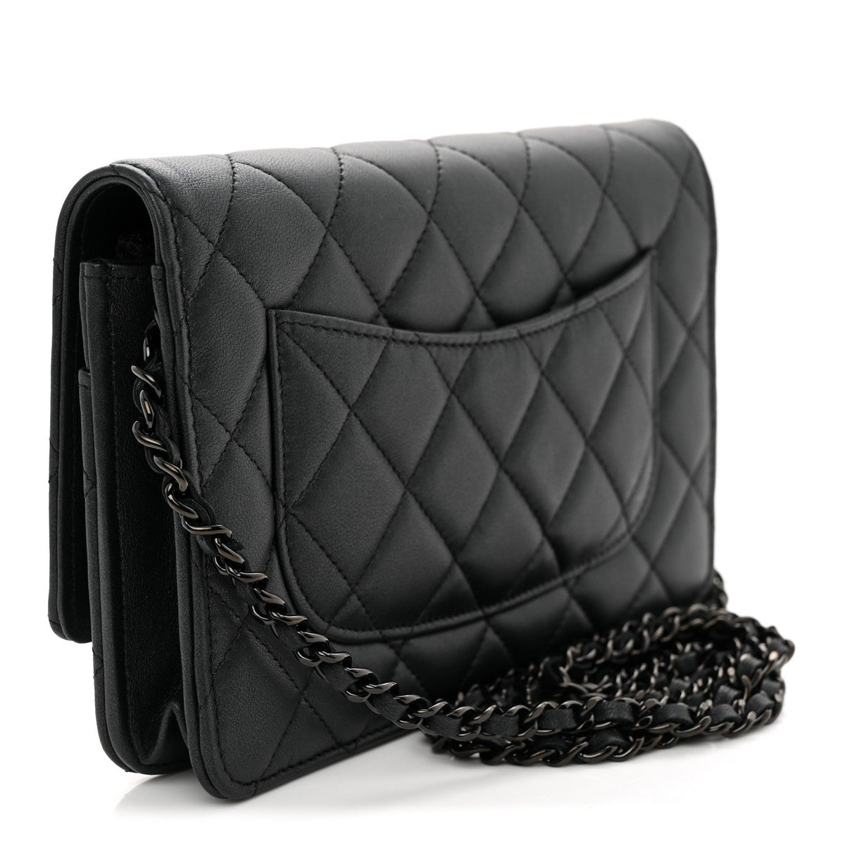 Pearly Lambskin Quilted Wallet On Chain WOC So Black wholesalehk.shop