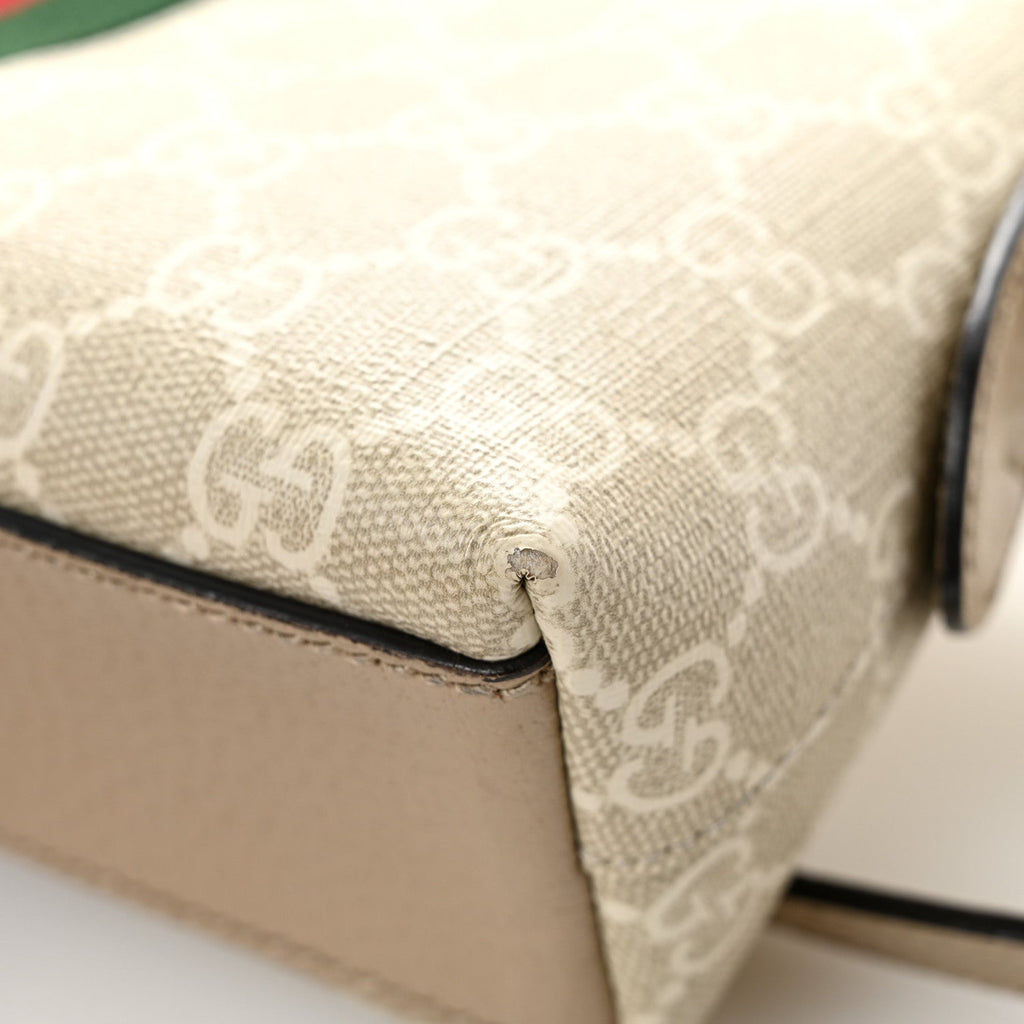 GG Supreme Monogram Textured Dollar Calfskin Web Small Ophidia Dome Shoulder Beige Mystic White Oatmeal wholesalehk.shop