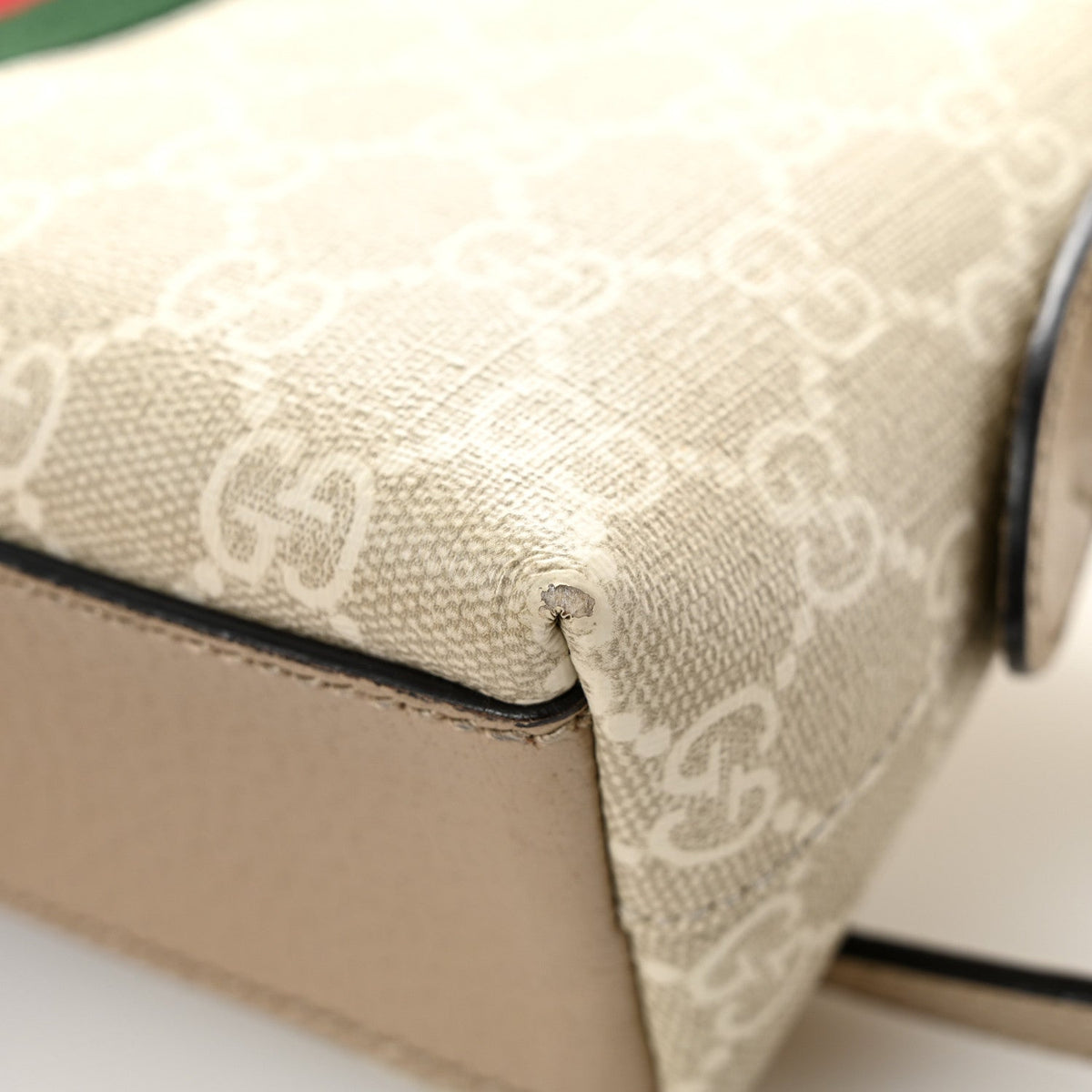 GG Supreme Monogram Textured Dollar Calfskin Web Small Ophidia Dome Shoulder Beige Mystic White Oatmeal wholesalehk.shop