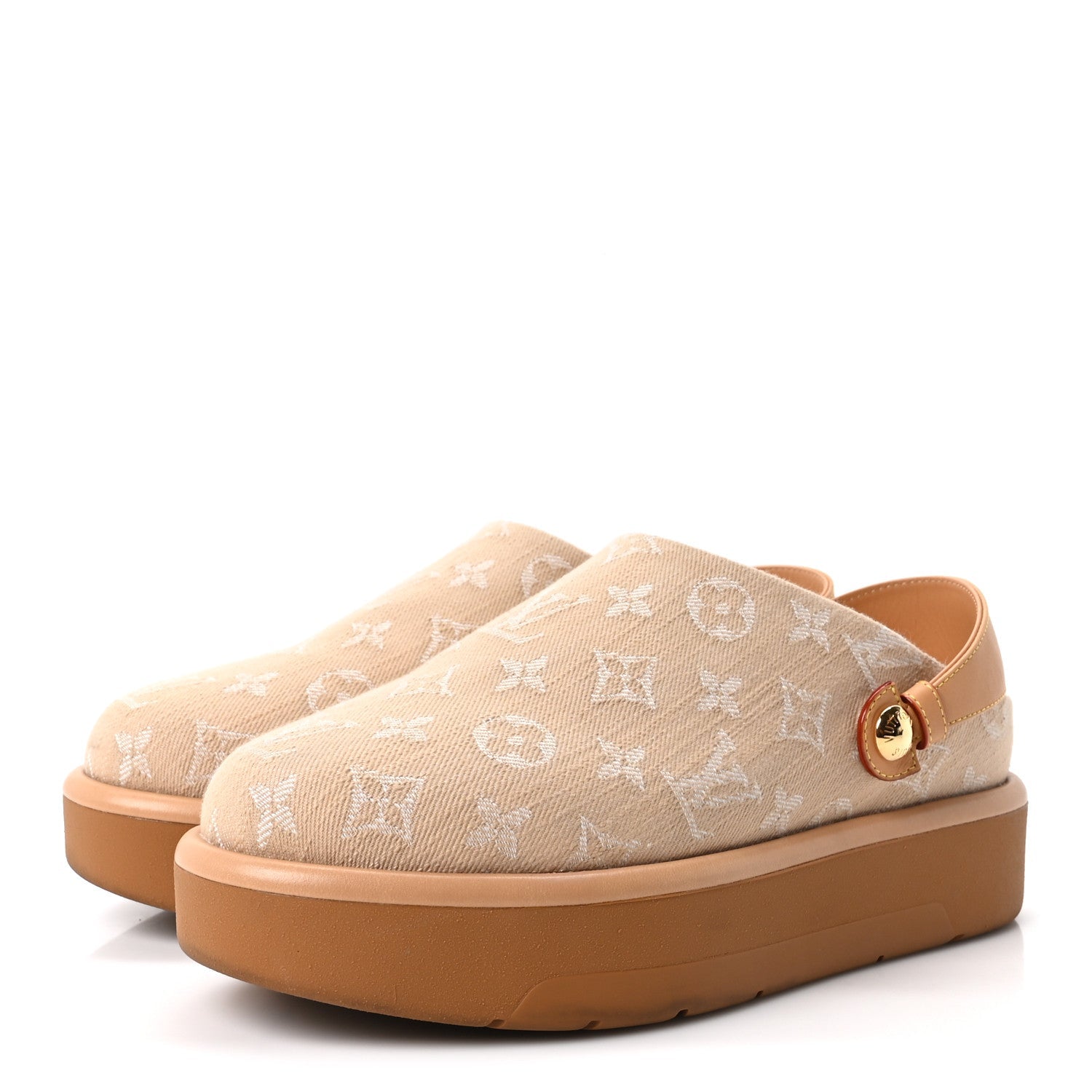 Monogram Denim Aspen Platform Clog Mules 41 Beige £¨ Direct shipment via from wholesalehk.shop
