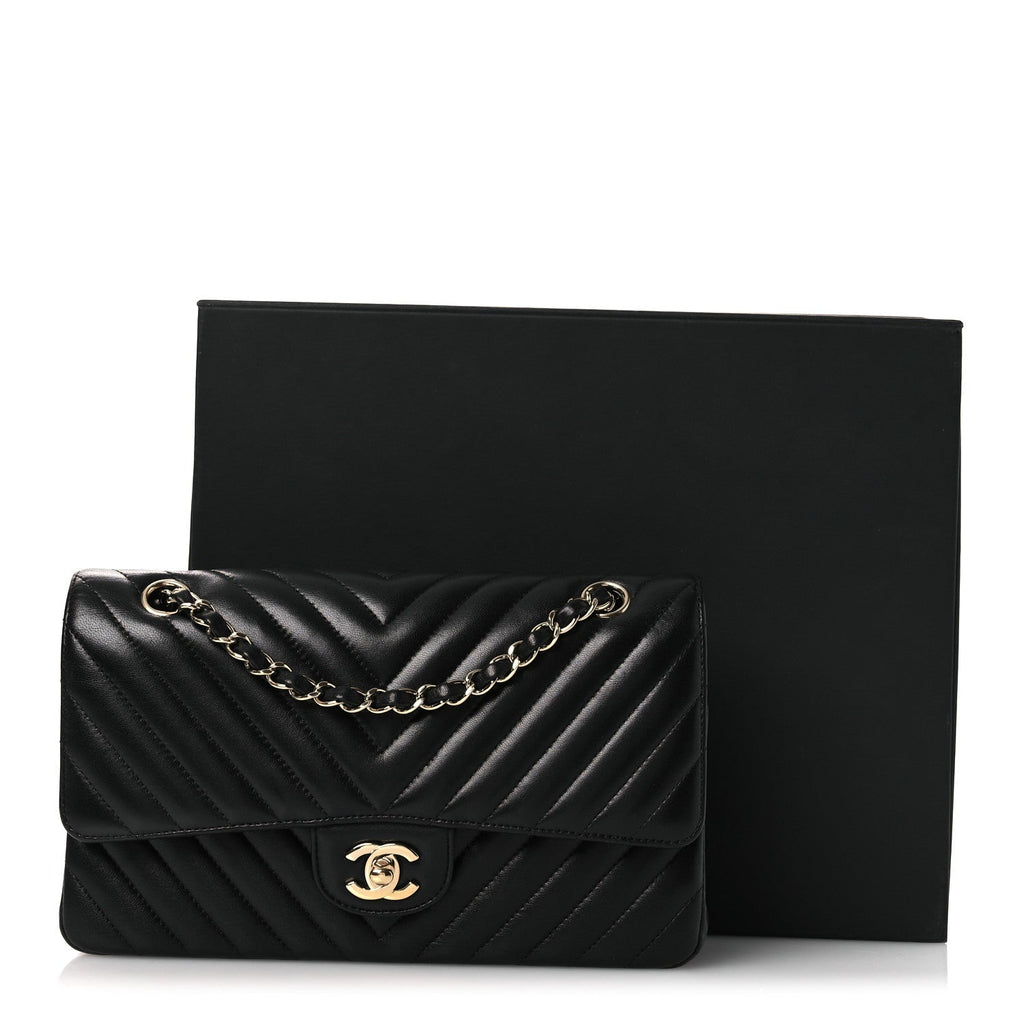 Lambskin Chevron Quilted Medium Double Flap Black wholesalehk.shop