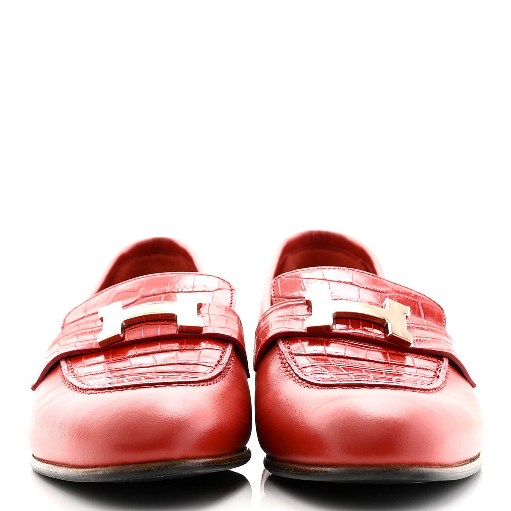 Calfskin Matte Crocodile Womens Paris Loafers 36 Orange Solaire wholesalehk.shop