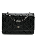 Patent Quilted Wallet On Chain WOC Black wholesalehk.shop