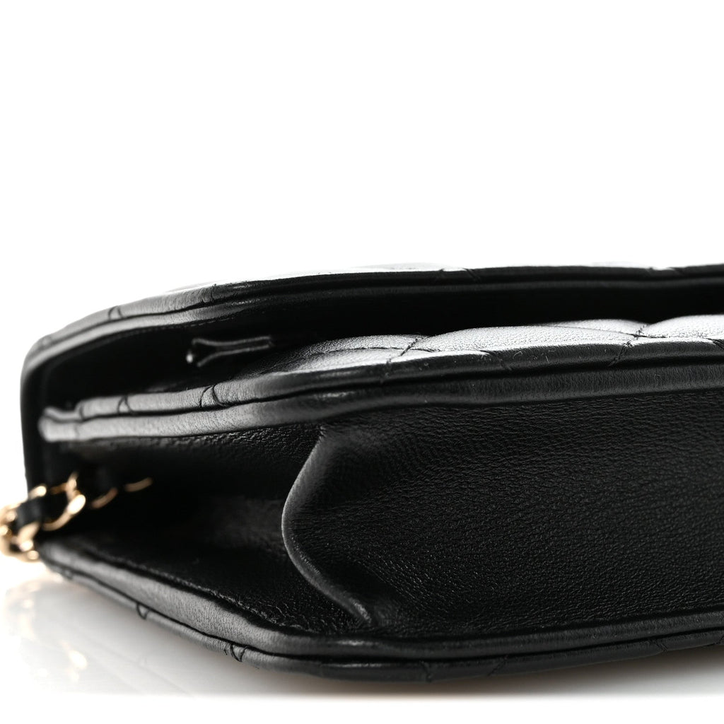 Lambskin Quilted Trendy CC Wallet On Chain WOC Black wholesalehk.shop