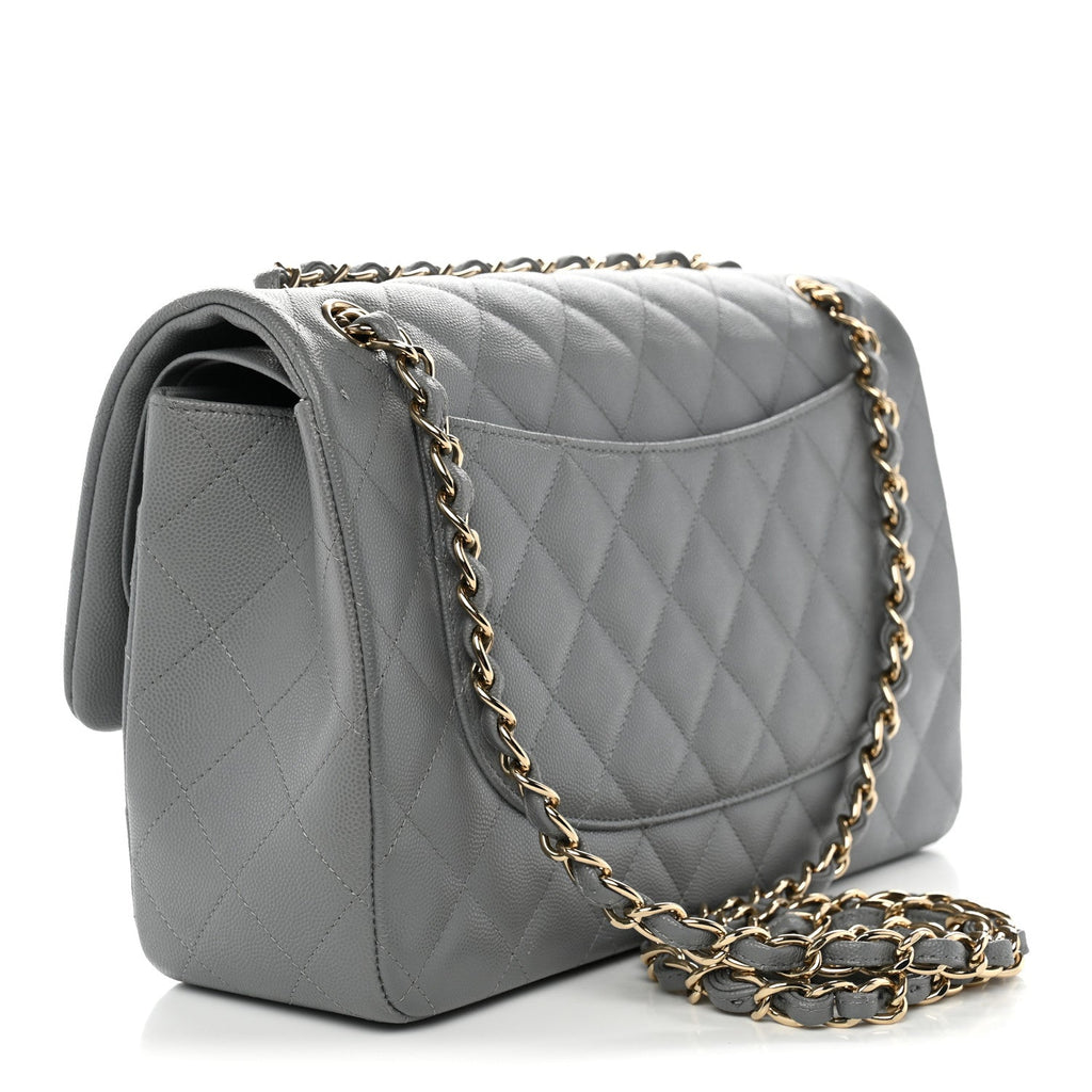 Caviar Quilted Jumbo Double Flap Grey wholesalehk.shop