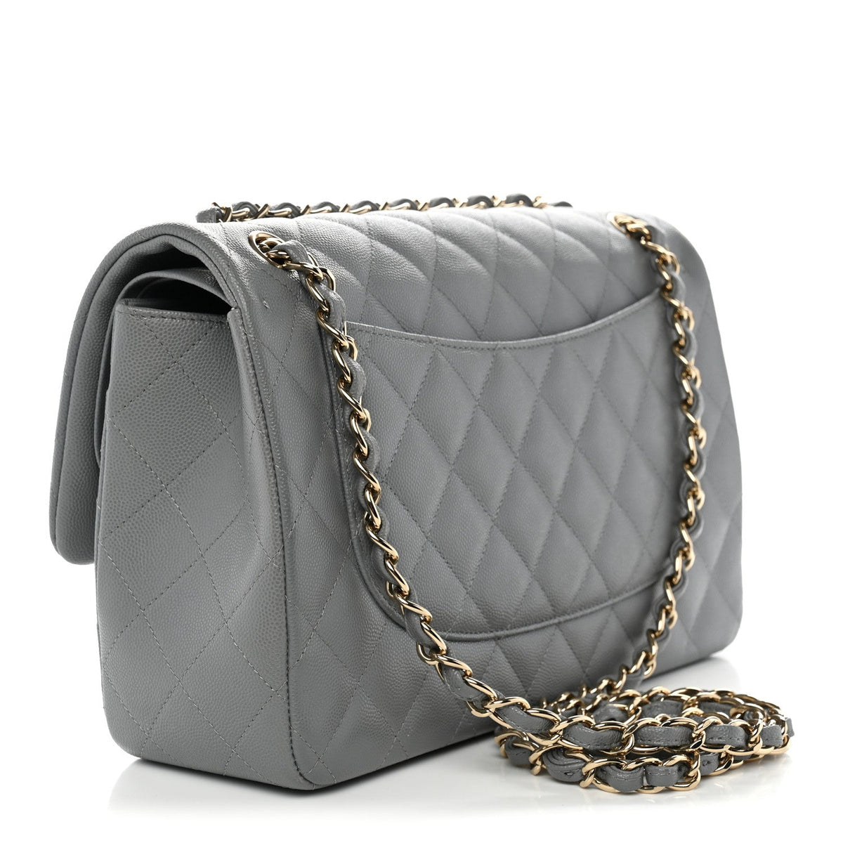 Caviar Quilted Jumbo Double Flap Grey wholesalehk.shop