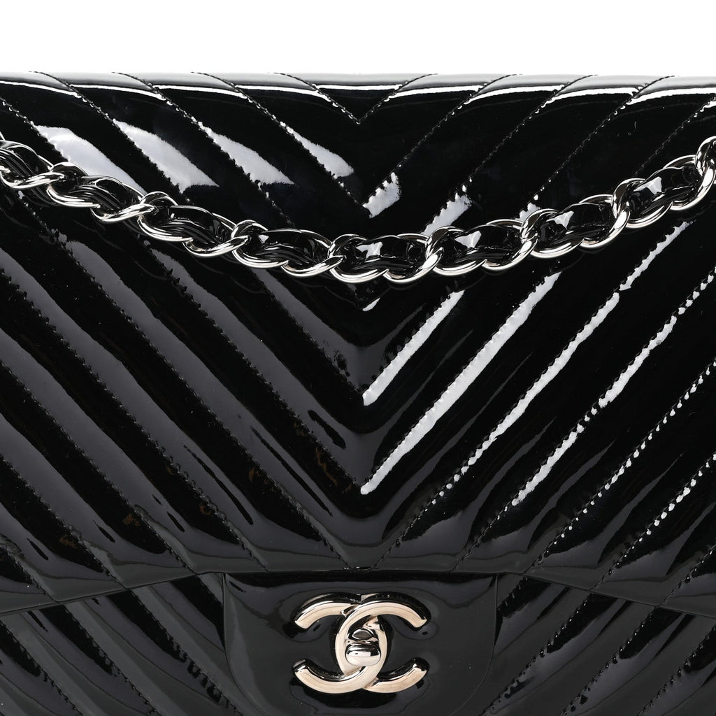 Patent Chevron Quilted Jumbo Double Flap Black wholesalehk.shop