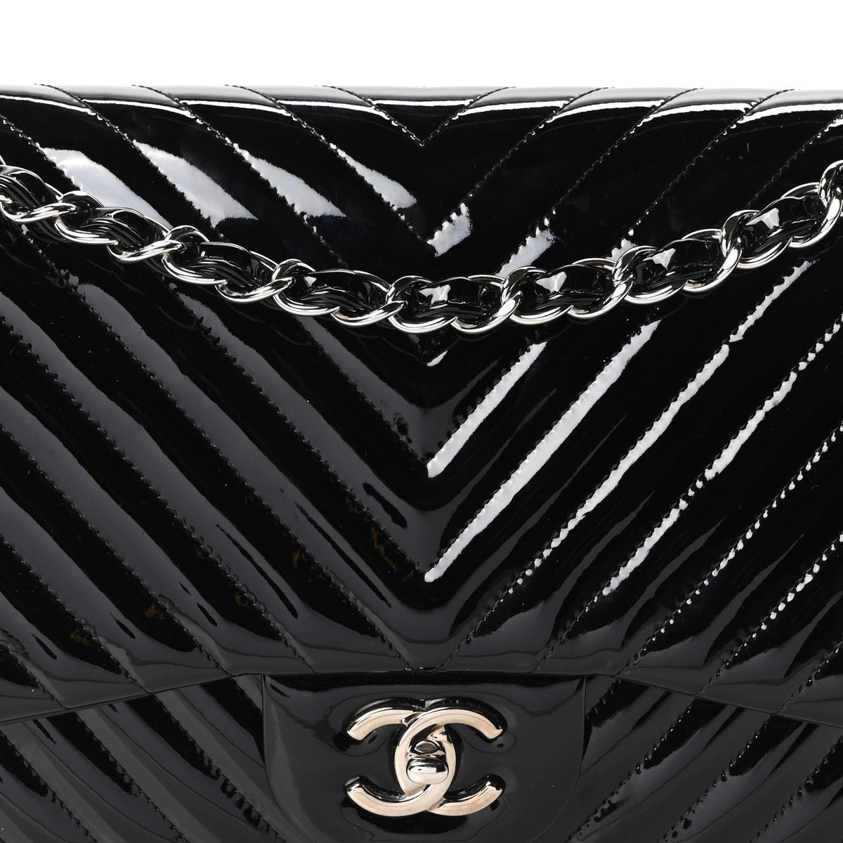 Patent Chevron Quilted Jumbo Double Flap Black wholesalehk.shop