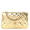 Hammered Metallic Calfskin Quilted Small Double Flap Gold wholesalehk.shop