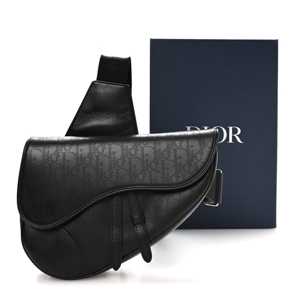 Calfskin Perforated Oblique Galaxy Mens Saddle Bag Black wholesalehk.shop