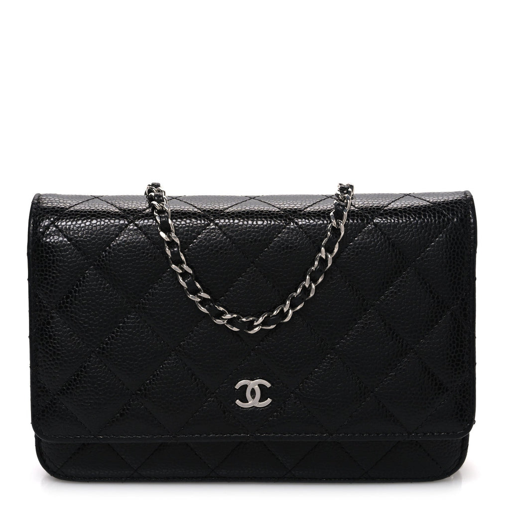 Caviar Quilted Wallet on Chain WOC Black wholesalehk.shop