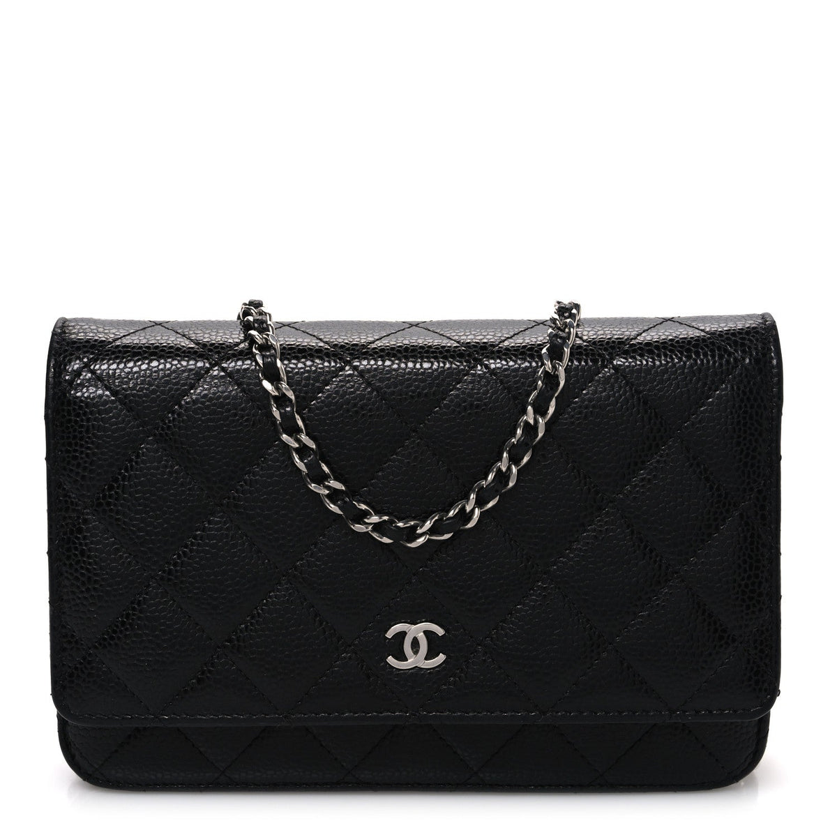 Caviar Quilted Wallet on Chain WOC Black wholesalehk.shop
