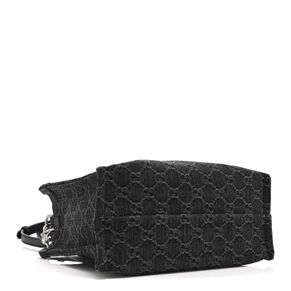 Denim Ophidia GG Monogram Tote Medium Black Grey wholesalehk.shop