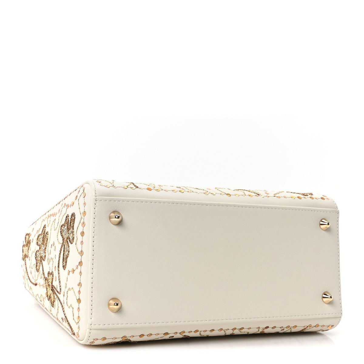 Smooth Calfskin Sequin Embroidered Clover Medium Lady Dior White wholesalehk.shop