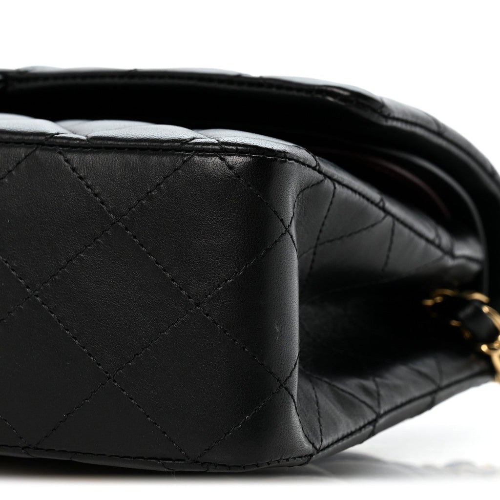 Lambskin Quilted Medium Double Flap Black wholesalehk.shop