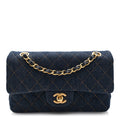 Denim Quilted Small Double Flap Dark Blue Orange wholesalehk.shop