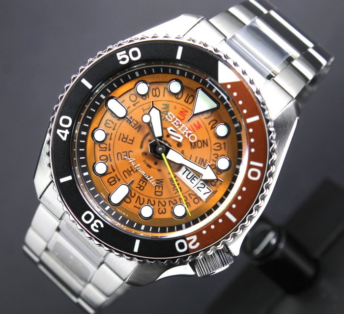 Seiko 5 Sports Sonar Special Edition Brown Dial Silver Steel Strap Watch For Men - SRPJ47K1 wholesalehk.shop