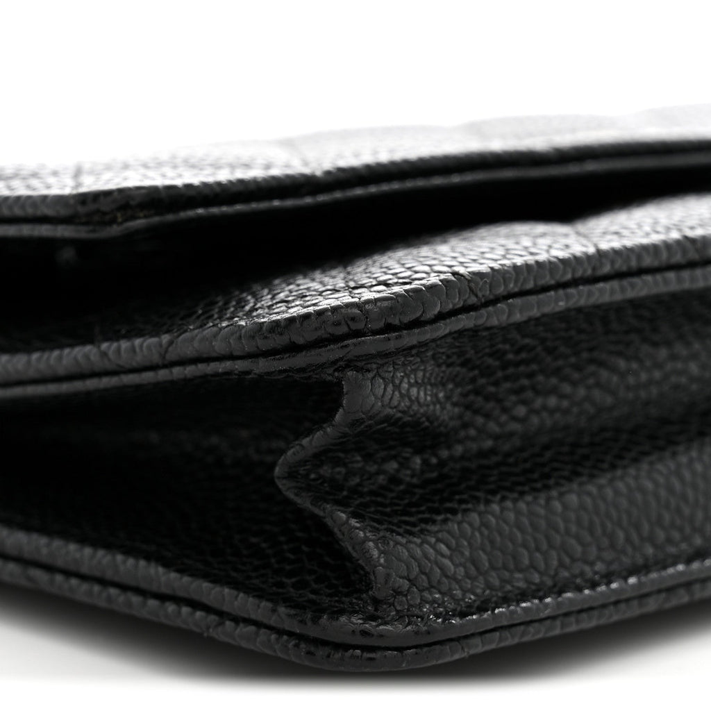 Caviar Quilted Wallet on Chain WOC Black wholesalehk.shop