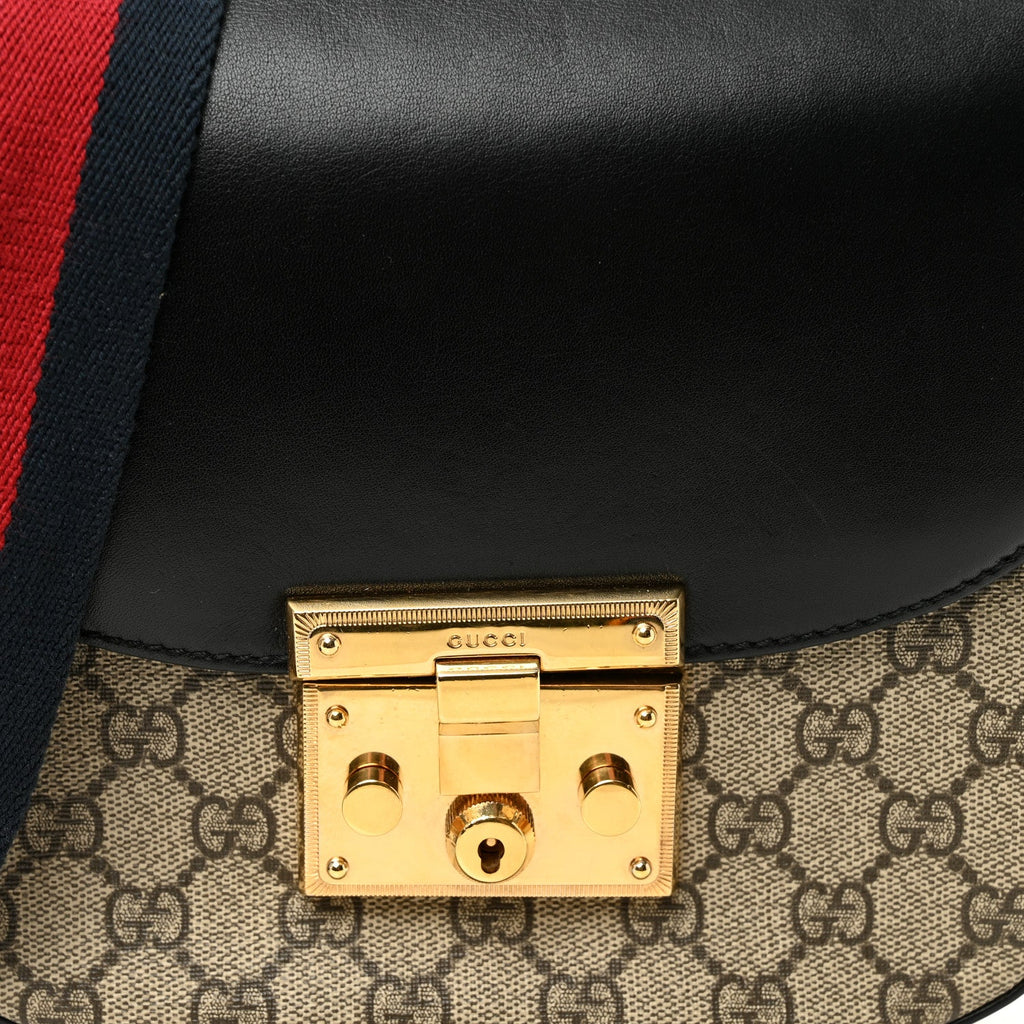 GG Supreme Monogram Web Medium Padlock Messenger Shoulder Bag Black £¨ Direct shipment via from wholesalehk.shop
