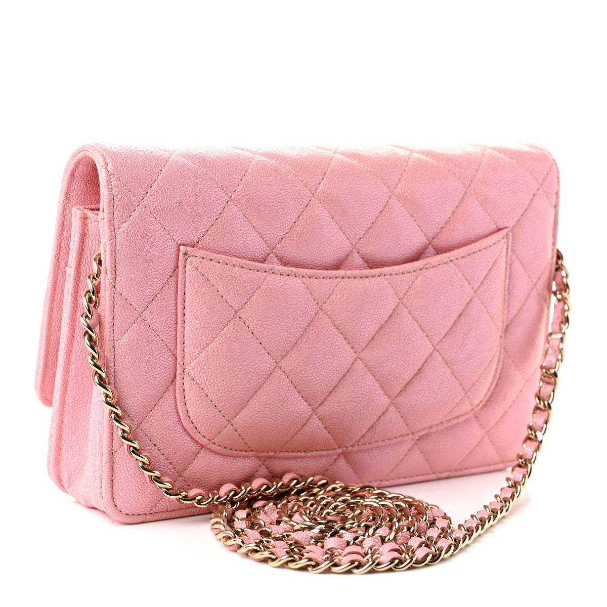 Iridescent Caviar Quilted Wallet on Chain WOC Rose Pink wholesalehk.shop