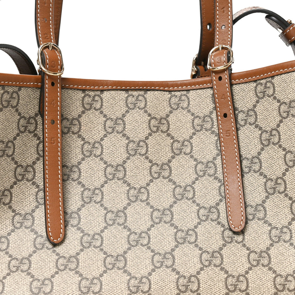 GG Supreme Monogram Emblem Medium Tote Bag Beige Dark Brown wholesalehk.shop