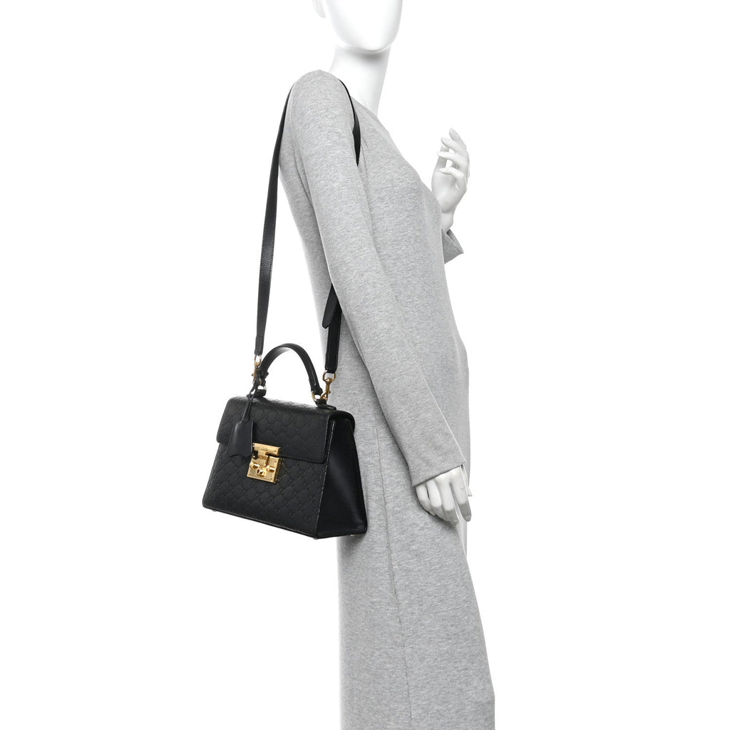 Guccissima Signature Small Padlock Top Handle Bag Black Black £¨ Direct shipment via from wholesalehk.shop