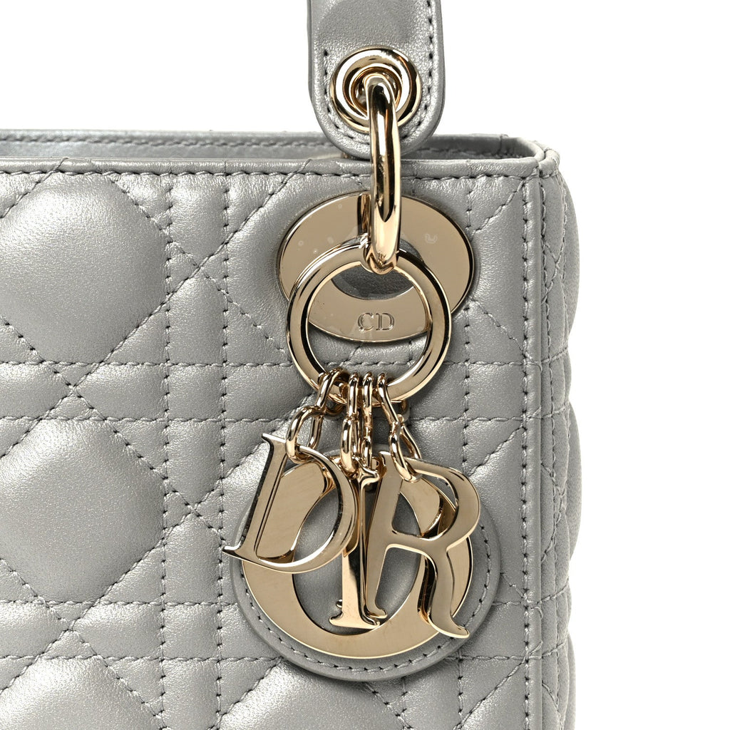 Metallic Lambskin Cannage Mini Lady Dior Grey wholesalehk.shop