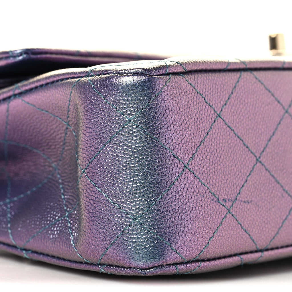 Iridescent Caviar Quilted Medium Double Flap Purple wholesalehk.shop