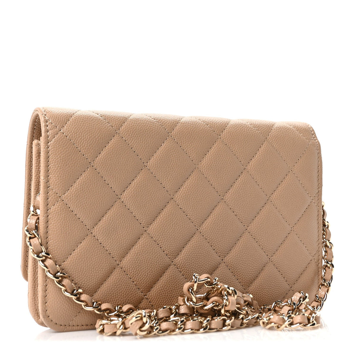 Caviar Quilted Crystal CC Wallet On Chain WOC Beige wholesalehk.shop