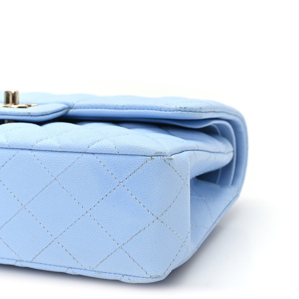Caviar Quilted Small Double Flap Light Blue wholesalehk.shop