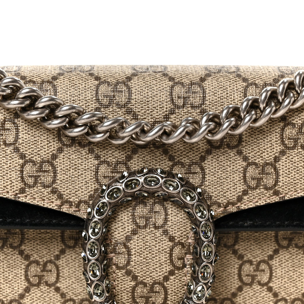 GG Supreme Monogram Suede Crystal Small Dionysus Shoulder Bag Beige Ebony Black wholesalehk.shop