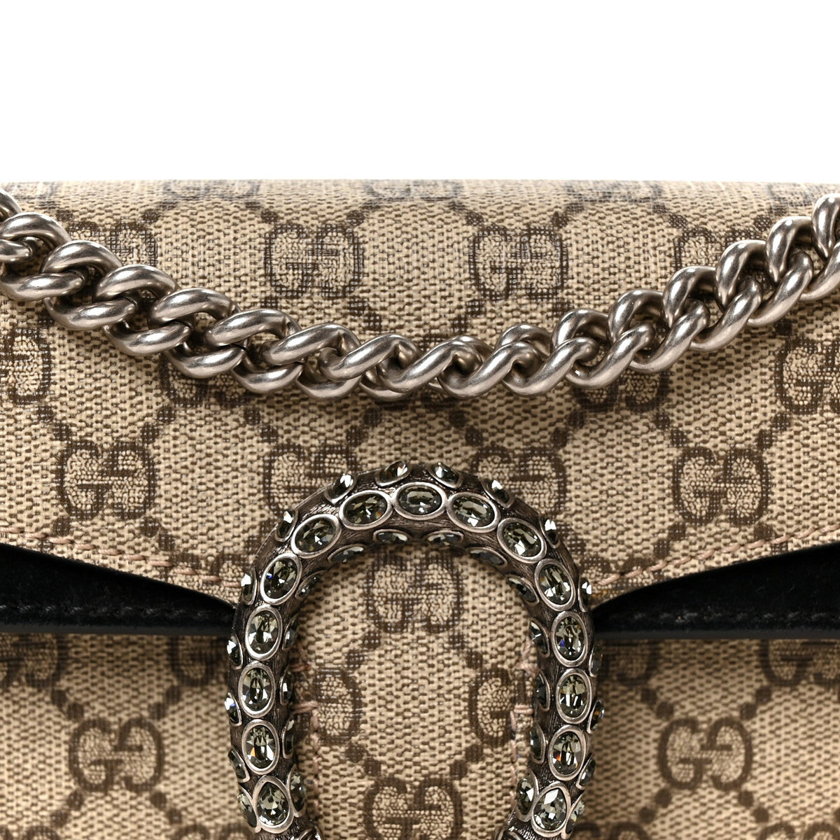 GG Supreme Monogram Suede Crystal Small Dionysus Shoulder Bag Beige Ebony Black wholesalehk.shop