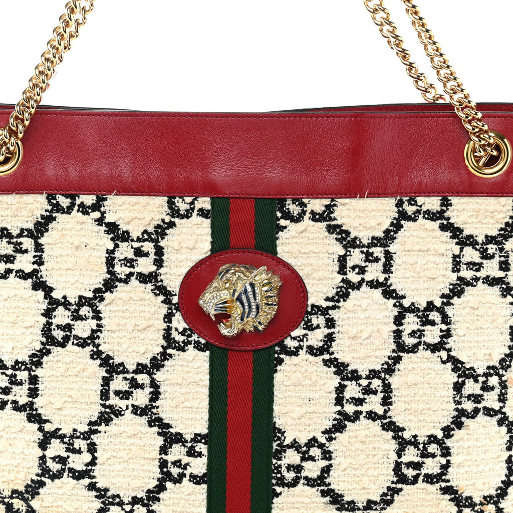 Tweed GG Monogram Large Rajah Chain Tote White Black Romantic Cherry wholesalehk.shop