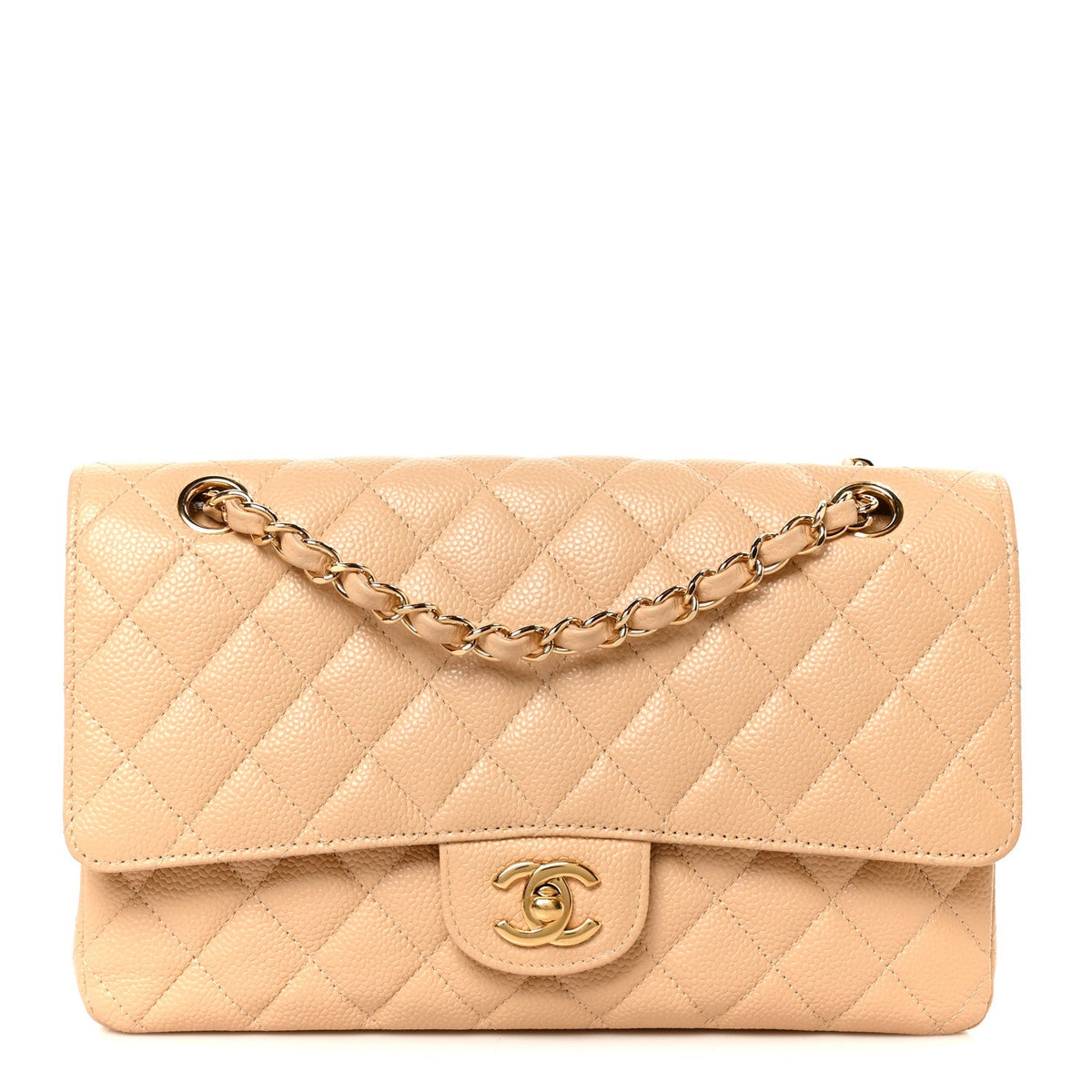 Caviar Quilted Medium Double Flap Beige wholesalehk.shop
